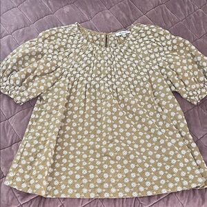 Madewell Floral Puff Sleeve Top in Tan